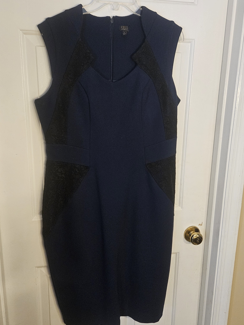 Gilli Navy Midi Dress with Black Lace Panels